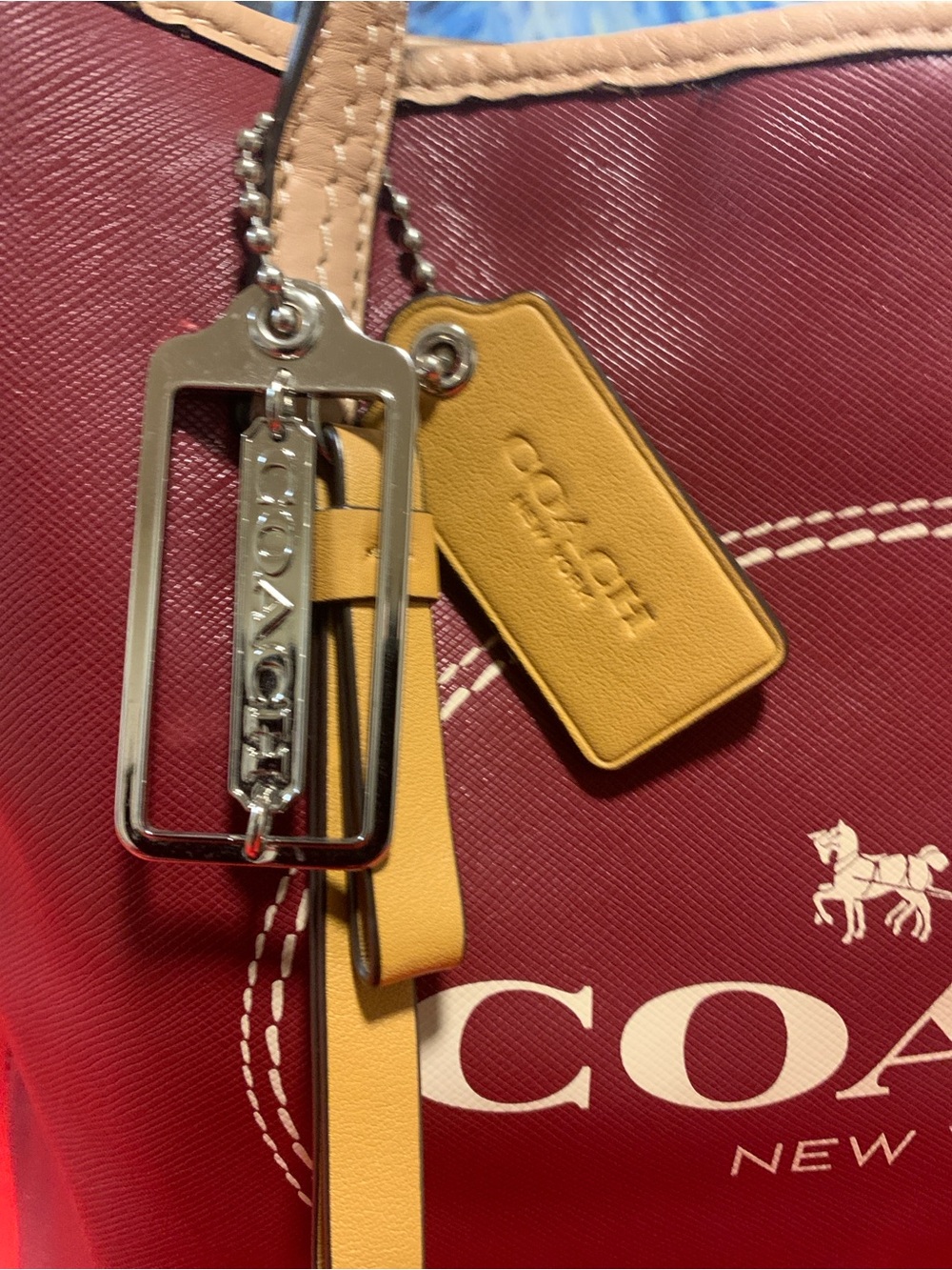 Coach New York Burgundy Tote with Tan Trim and Gold Accents - Picture 5 of 11